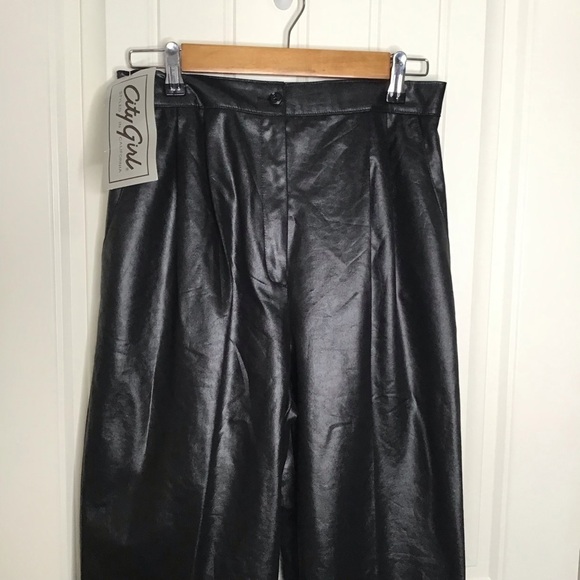 NWT Vintage Dead Stock Leather Look Polyester Black High Rise Pants. - Picture 4 of 9